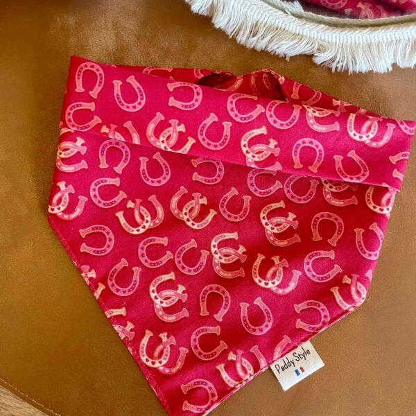 Photo de Bandana fer a cheval rose/rouge, un accessoire pour chien Paddy Style